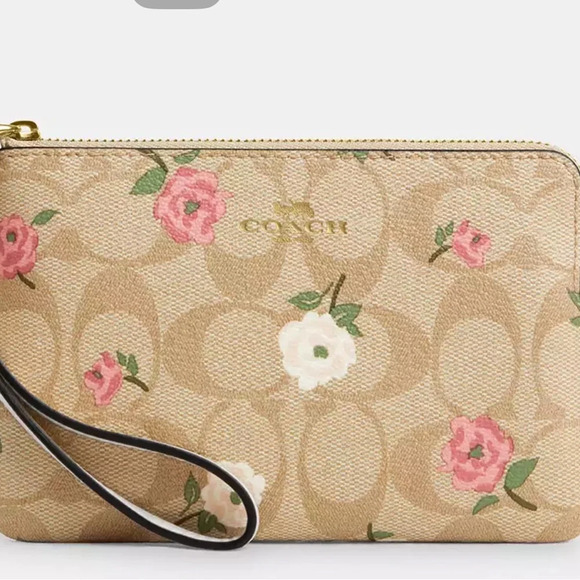 🆕 Corner Zip Wristlet In Signature Canvas With Floral Print - Picture 1 of 11